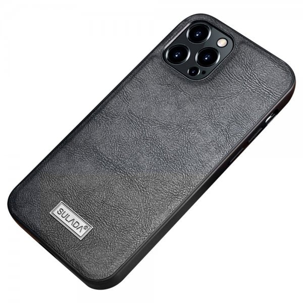 Sulada iPhone 14 Pro Max Skal Lädertextur Svart