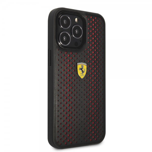 Ferrari iPhone 14 Pro Max Skal Logo Perforerad Svart Röd