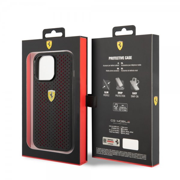Ferrari iPhone 14 Pro Max Skal Logo Perforerad Svart Röd