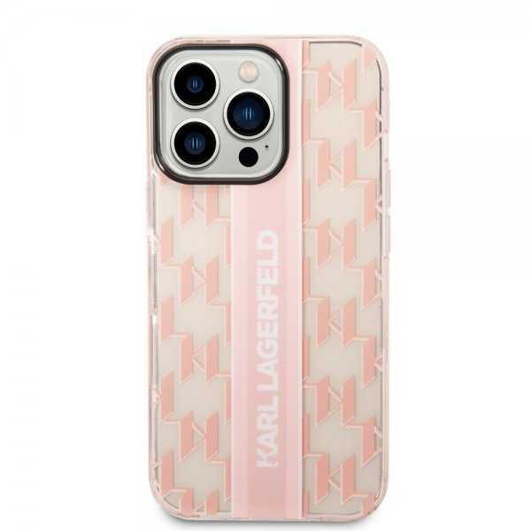 Karl Lagerfeld iPhone 14 Pro Max Skal Monogram Vertical Stripe Rosa