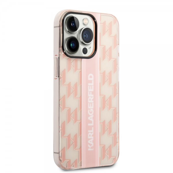 Karl Lagerfeld iPhone 14 Pro Max Skal Monogram Vertical Stripe Rosa