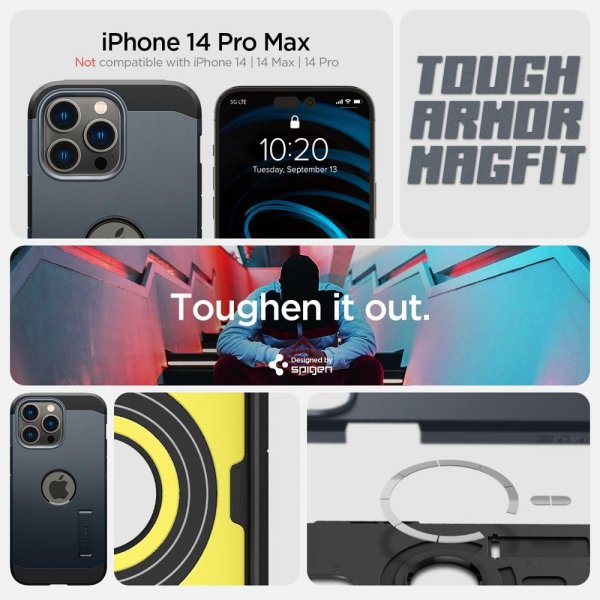 Spigen iPhone 14 Pro Max Skal Tough Armor MagFit Metal Slate