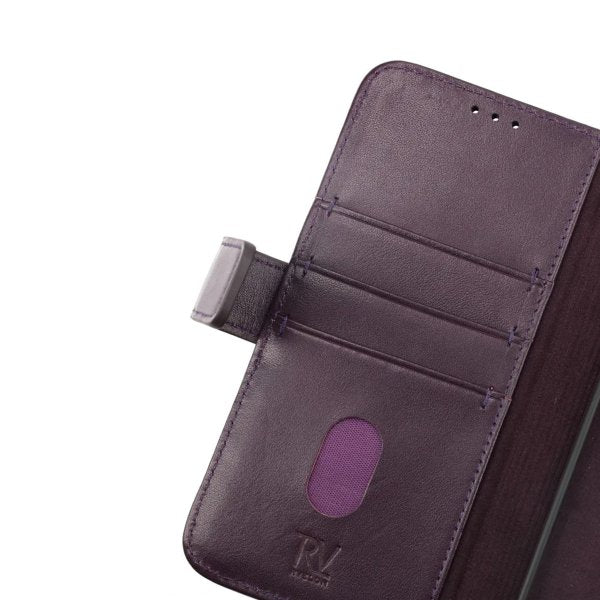 Rvelon iPhone 14 Pro Fodral Äkta läder Kortfack Lila
