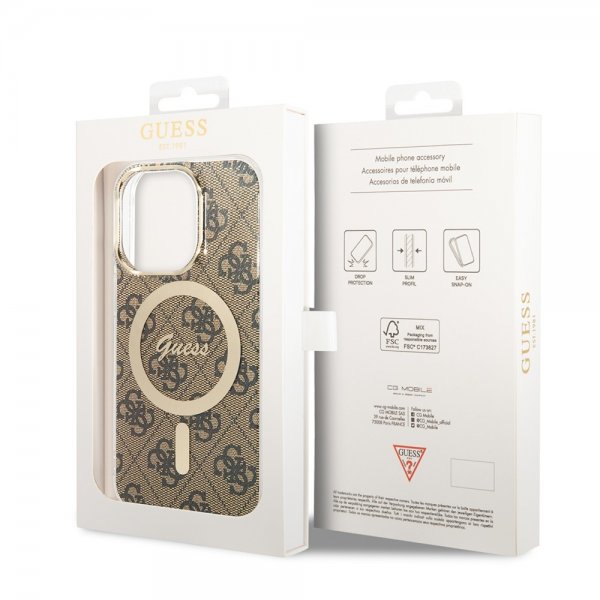 Guess iPhone 14 Pro Skal 4G Pattern MagSafe Brun