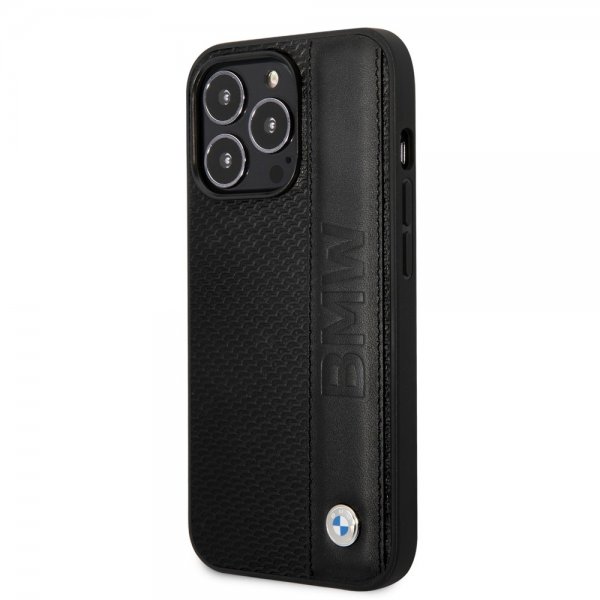 BMW iPhone 14 Pro Skal Big Logo Stripe Svart