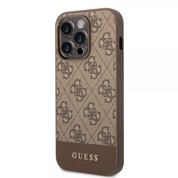 Guess iPhone 14 Pro Skal Bottom Stripe Metal Logo Brun