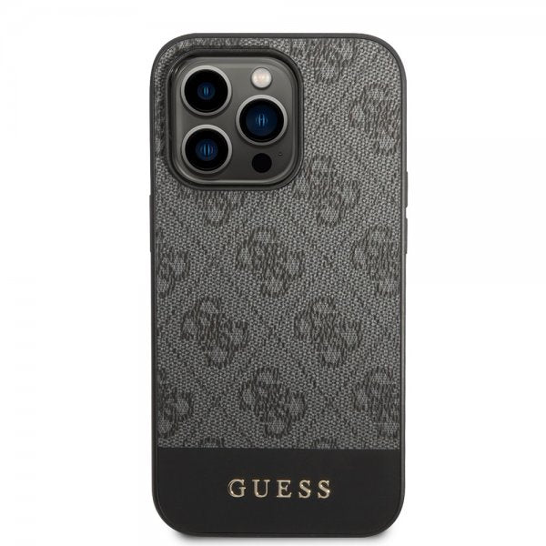 Guess iPhone 14 Pro Skal Bottom Stripe Metal Logo Grå