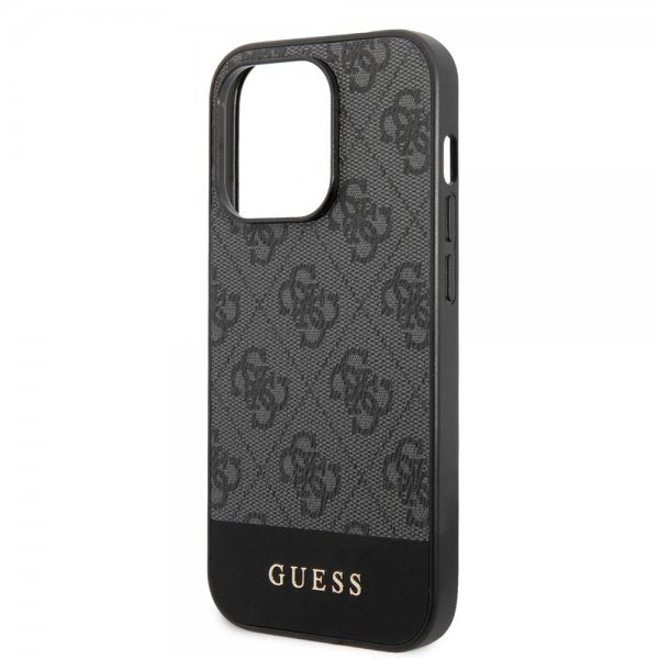 Guess iPhone 14 Pro Skal Bottom Stripe Metal Logo Grå