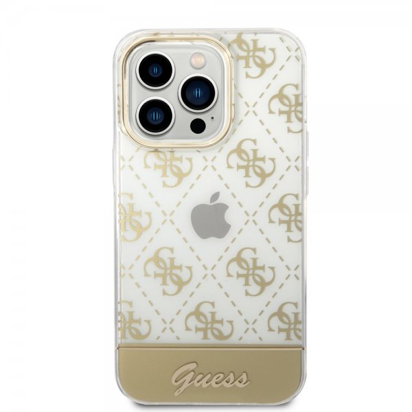 Guess iPhone 14 Pro Skal Bottom Stripe Script Logo Guld