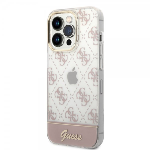 Guess iPhone 14 Pro Skal Bottom Stripe Script Logo Rosa
