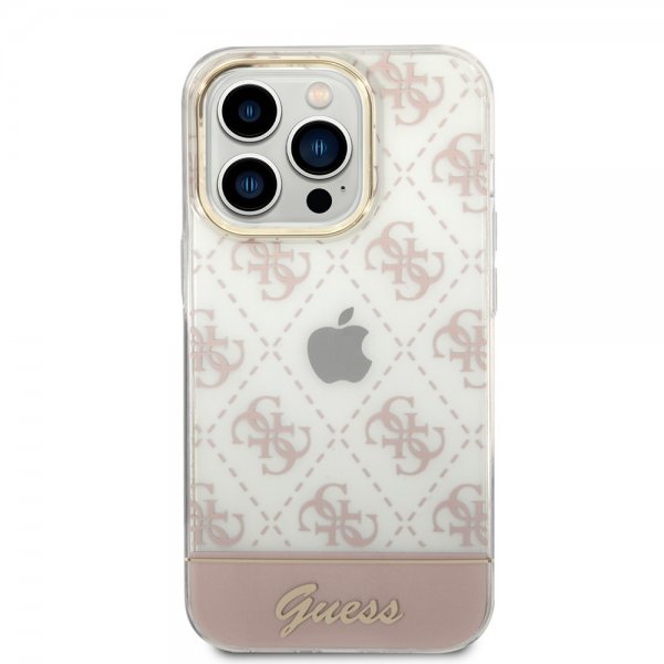 Guess iPhone 14 Pro Skal Bottom Stripe Script Logo Rosa