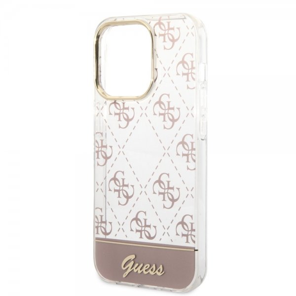 Guess iPhone 14 Pro Skal Bottom Stripe Script Logo Rosa