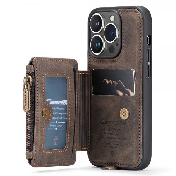 CaseMe iPhone 14 Pro Skal C20 Kortfack Dragkedja Brun