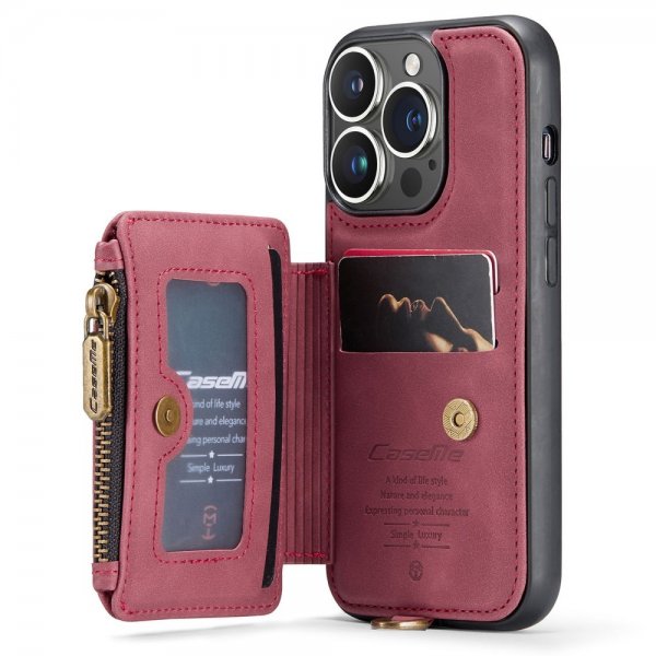 CaseMe iPhone 14 Pro Skal C20 Kortfack Dragkedja Röd