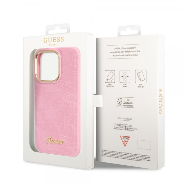 Guess iPhone 14 Pro Skal Croco Rosa
