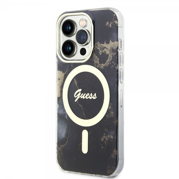 Guess iPhone 14 Pro Skal Golden Marble MagSafe Svart