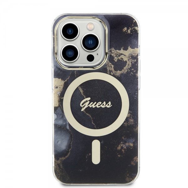 Guess iPhone 14 Pro Skal Golden Marble MagSafe Svart