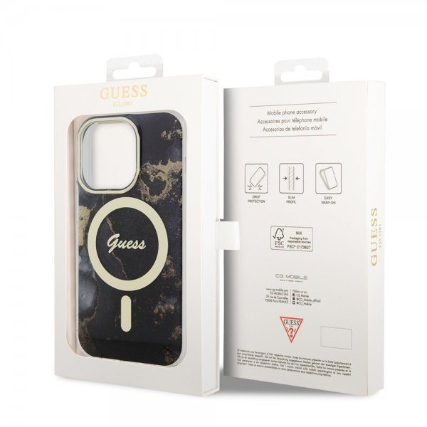 Guess iPhone 14 Pro Skal Golden Marble MagSafe Svart