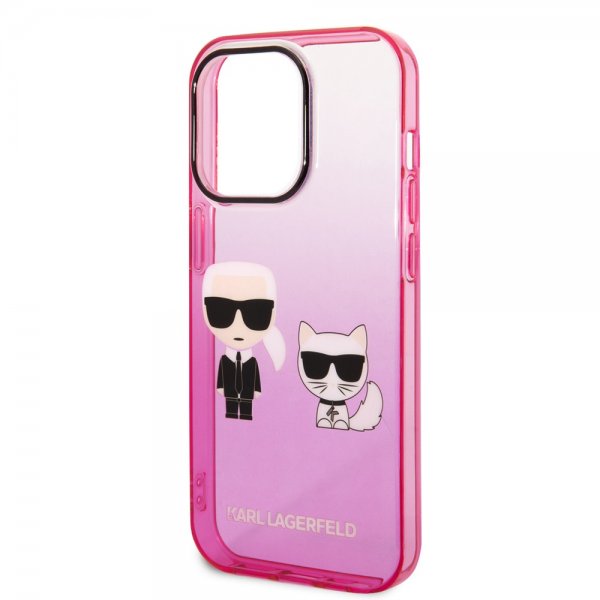 Karl Lagerfeld iPhone 14 Pro Skal Karl & Choupette Gradient Rosa