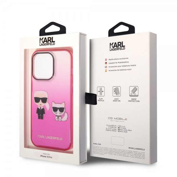 Karl Lagerfeld iPhone 14 Pro Skal Karl & Choupette Gradient Rosa