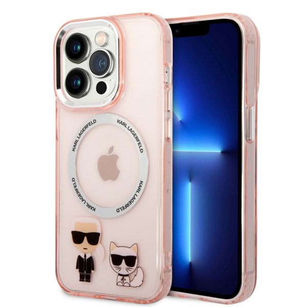 Karl Lagerfeld iPhone 14 Pro Skal Karl & Choupette MagSafe Rosa