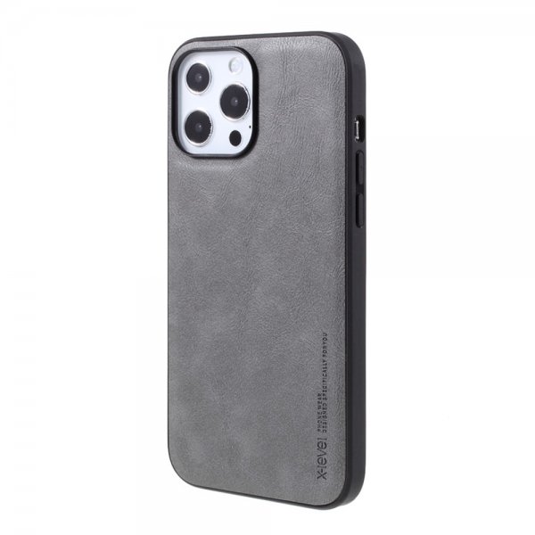 X-Level iPhone 14 Pro Skal Lädertextur Grå