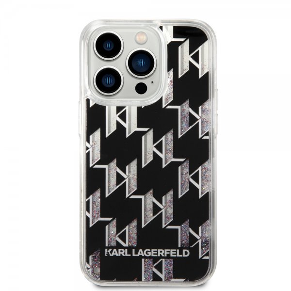 Karl Lagerfeld iPhone 14 Pro Skal Liquid Glitter Monogram Svart