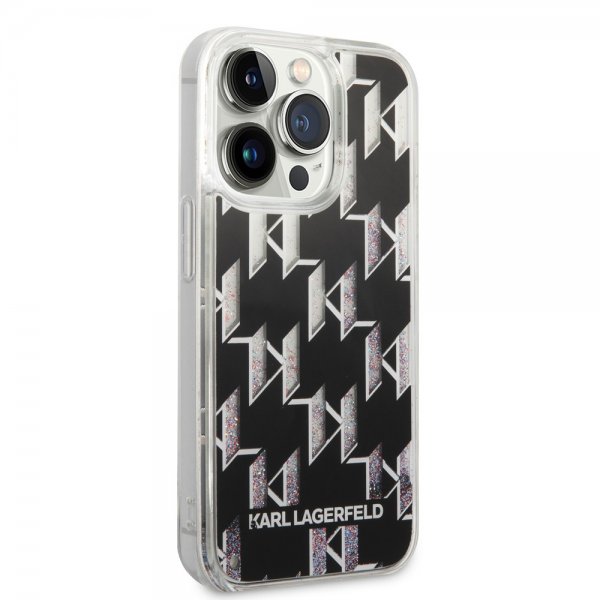 Karl Lagerfeld iPhone 14 Pro Skal Liquid Glitter Monogram Svart