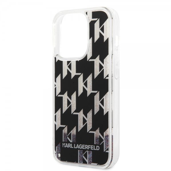 Karl Lagerfeld iPhone 14 Pro Skal Liquid Glitter Monogram Svart
