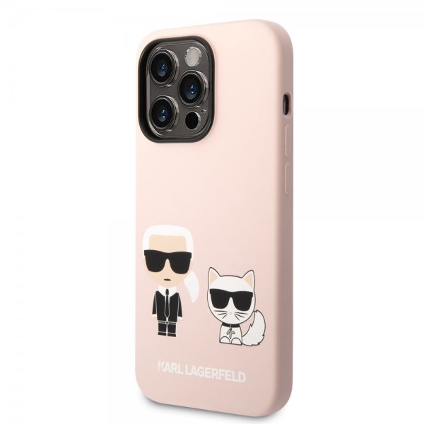 Karl Lagerfeld iPhone 14 Pro Skal Liquid Silicone Karl & Choupette MagSafe Rosa