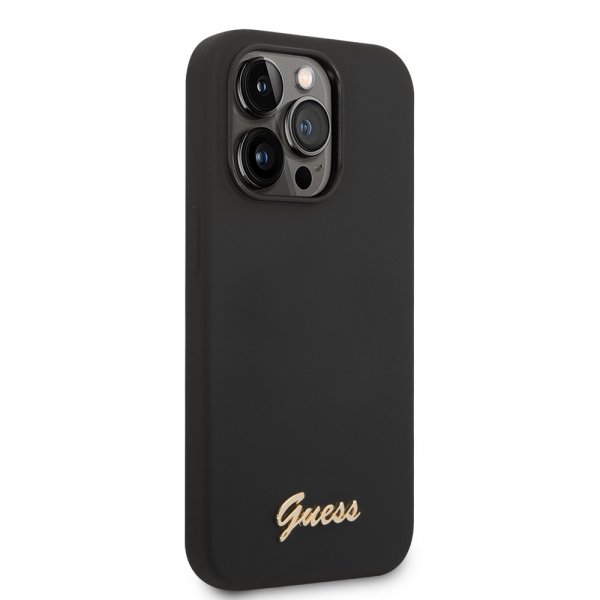 Guess iPhone 14 Pro Skal Liquid Silicone Metal Logo Svart