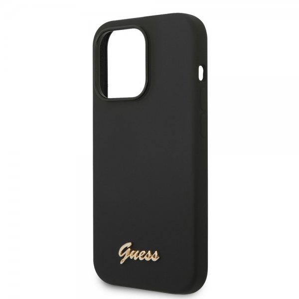 Guess iPhone 14 Pro Skal Liquid Silicone Metal Logo Svart