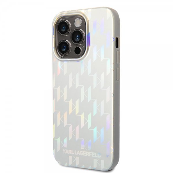 Karl Lagerfeld iPhone 14 Pro Skal Monogram Iridescent Silver