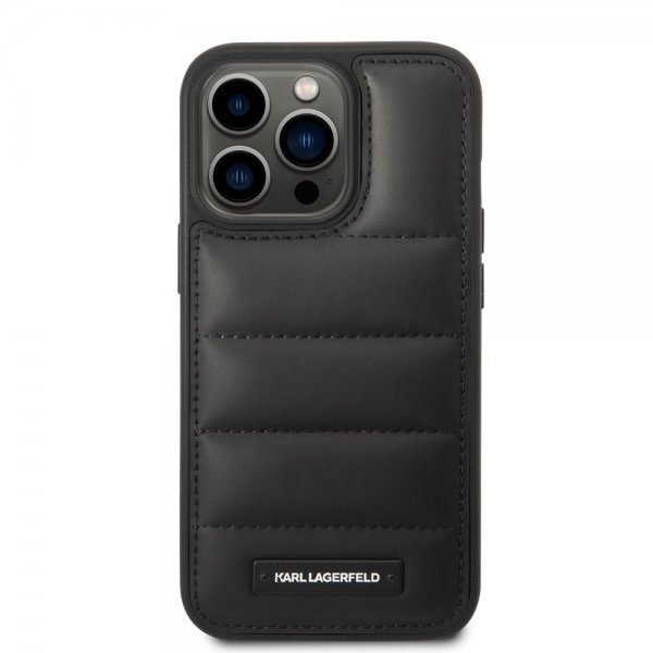 Karl Lagerfeld iPhone 14 Pro Skal Quilted Nylon Puffy Case Logo Plate Svart