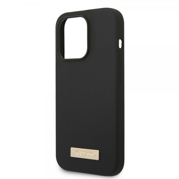 Guess iPhone 14 Pro Skal Silicone Metal Plate MagSafe Svart
