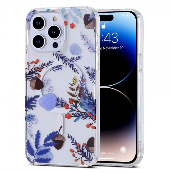 iPhone 14 Pro Skal Spring Series MagSafe Lila Blommor