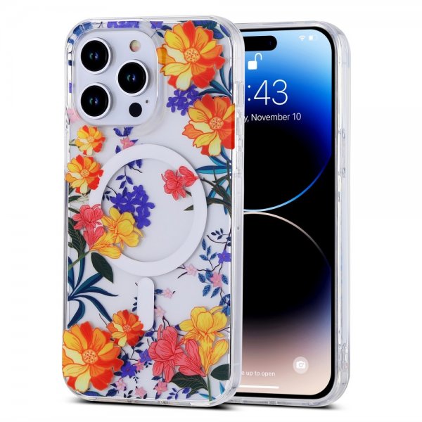 iPhone 14 Pro Skal Spring Series MagSafe Röda Blommor
