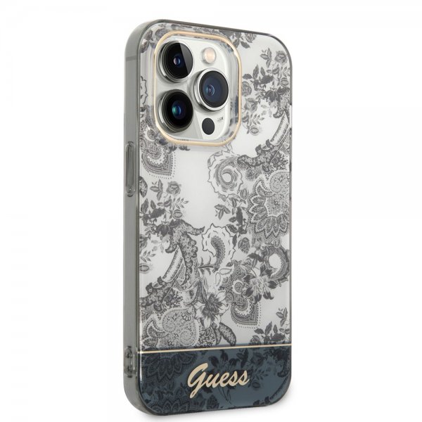 Guess iPhone 14 Pro Skal Toile de Jouy Grå
