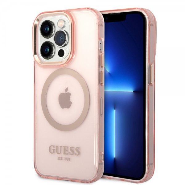 Guess iPhone 14 Pro Skal Translucent MagSafe Rosa