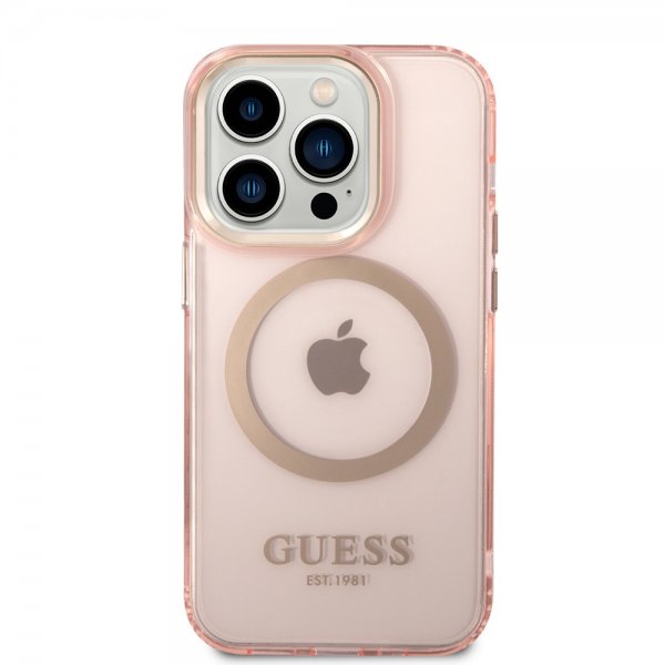 Guess iPhone 14 Pro Skal Translucent MagSafe Rosa