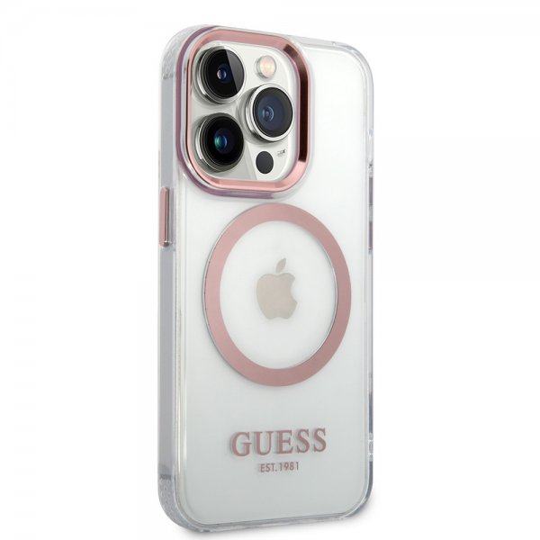 Guess iPhone 14 Pro Skal Transparent MagSafe Rosa Transparent