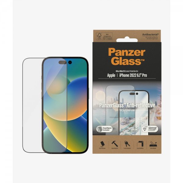 PanzerGlass iPhone 14 Pro Skärmskydd Ultra-Wide Fit Anti-reflective EasyAligner