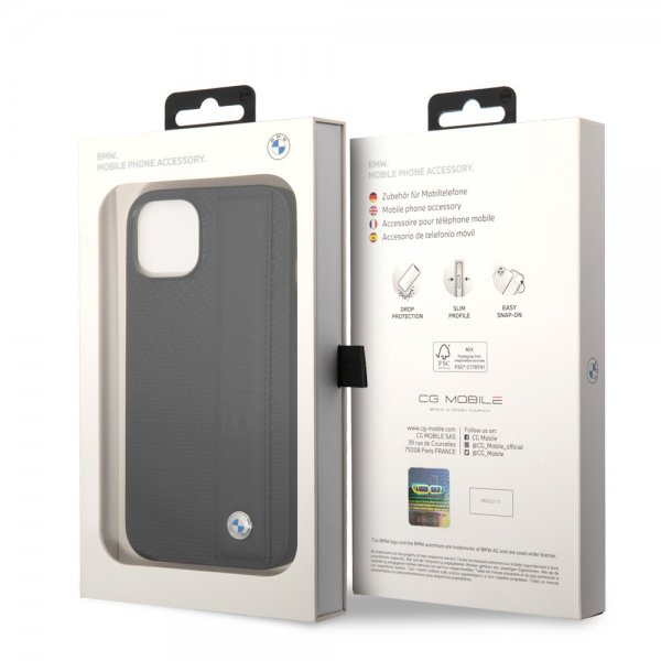 BMW iPhone 14 Skal Big Logo Stripe Svart