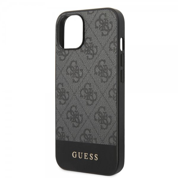 Guess iPhone 14 Skal Bottom Stripe Metal Logo Grå