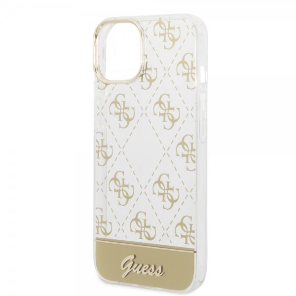 Guess iPhone 14 Skal Bottom Stripe Script Logo Guld