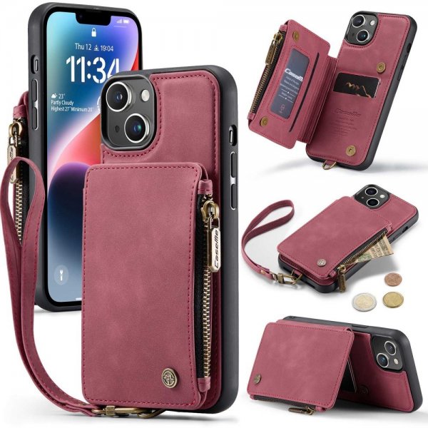 CaseMe iPhone 14 Skal C20 Kortfack Dragkedja Röd