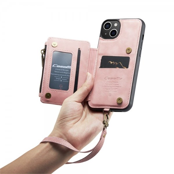CaseMe iPhone 14 Skal C20 Kortfack Dragkedja Rosa