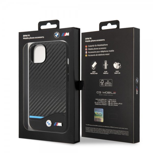 BMW iPhone 14 Skal Carbon Effect Printed Logo Svart
