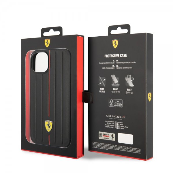Ferrari iPhone 14 Skal Embossed Stripes Röd