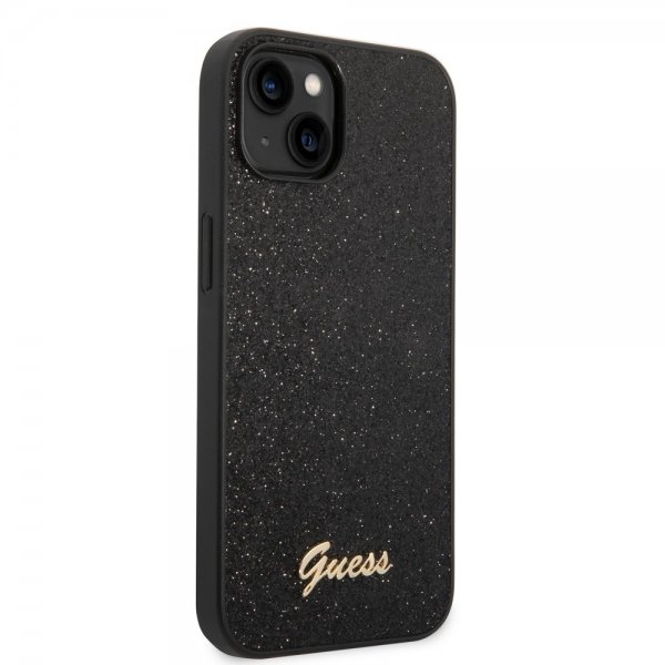 Guess iPhone 14 Skal Glitter Flakes Metal Logo Svart